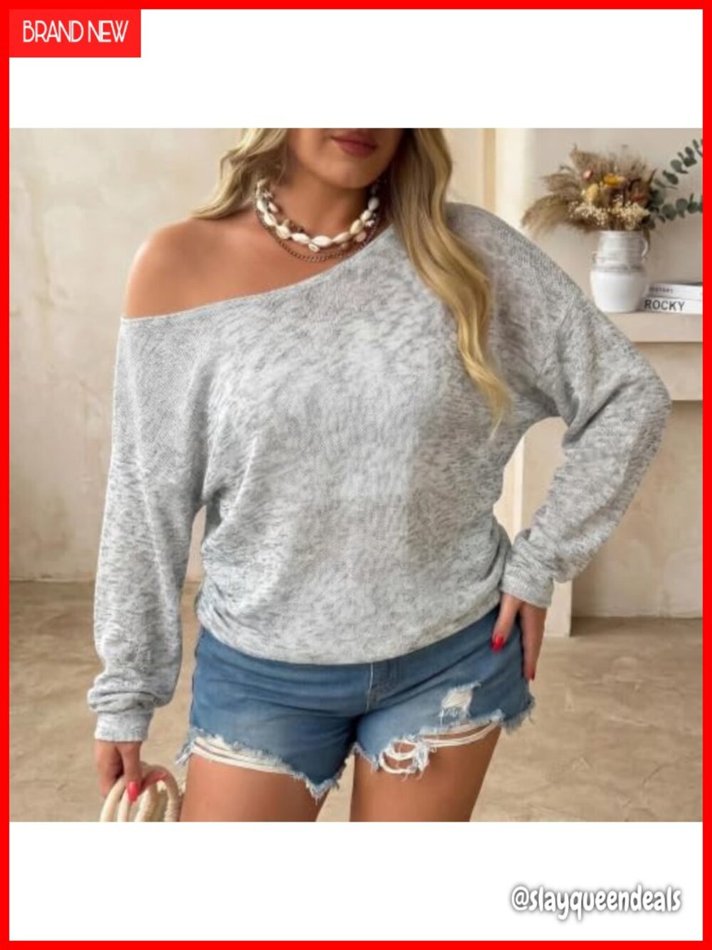 Off Shoulder Knit Long Sleeve Batwing Pullover Loose Casual Top